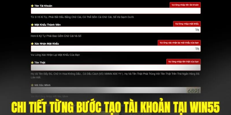 Chi tiết từng bước tạo tài khoản tại WIN55